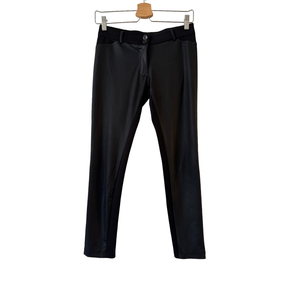 Cemi Ceri Womens Faux Leather Mixed Media Legging Pants Size S Black Low Rise